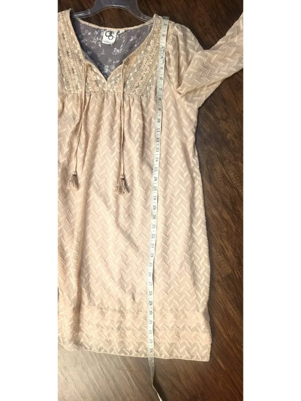 Anthro One September Anwen Pink Peasant Dress M Tassel Chevron Pattern Lace Boho